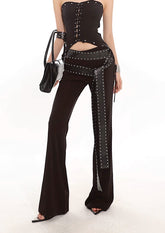 Rivet Belt Flare Pants – Black